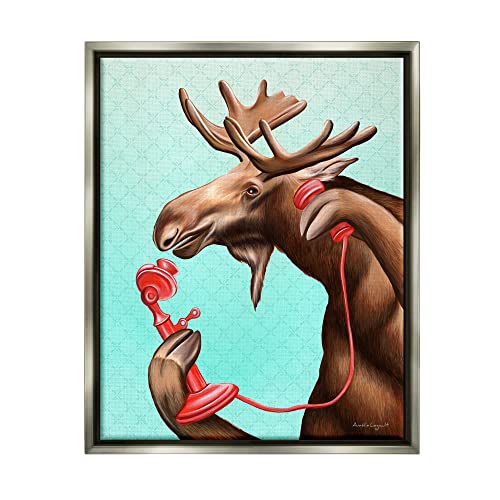 Vintage Moose With Candlestick Telephone Ombre Background Gray Floating Frame