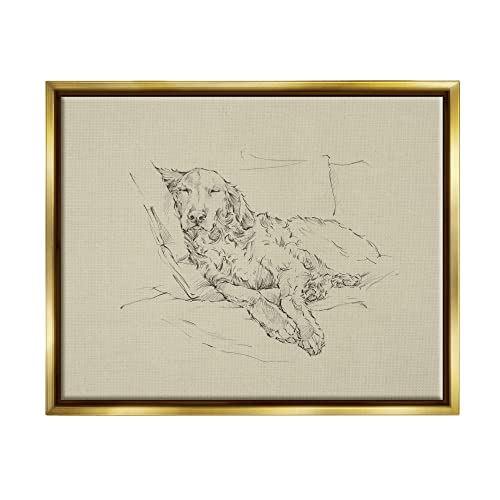 Peaceful Resting Labrador Dog Pencil Sketch Drawing Gold Floating Frame