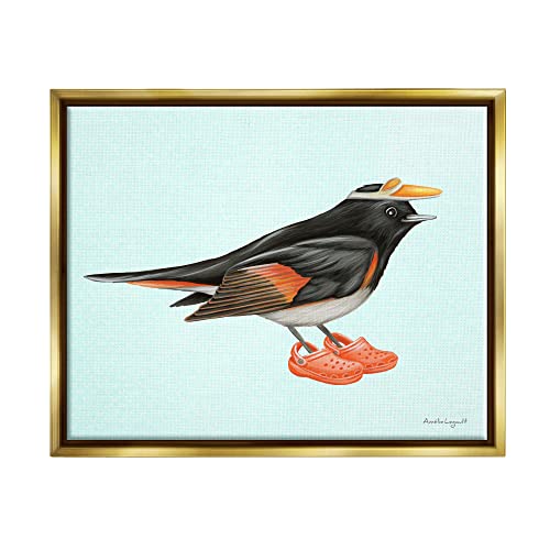 Black Orange Bird Wearing Rubber Clogs Visor Gold Floating Frame