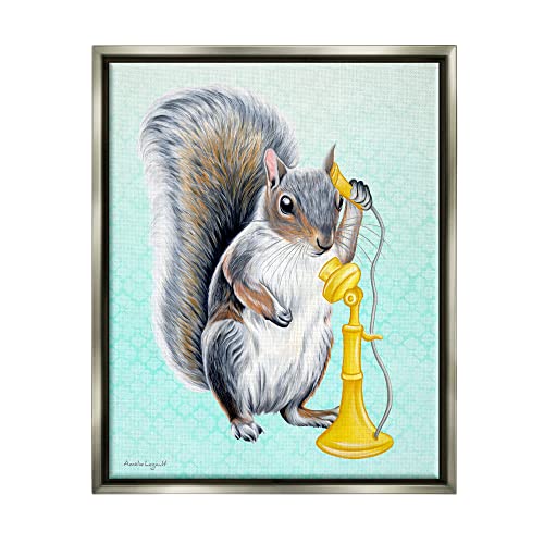 Squirrel Talking Yellow Candlestick Telephone Patterned Shapes Gray Floating Frame