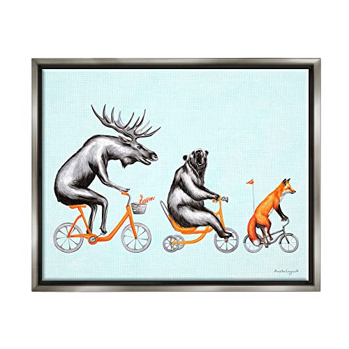 Wildlife Animals Riding Bikes Moose Bear Fox Gray Floating Frame