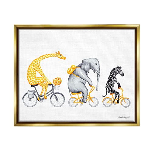 Savanna Animals Riding Bikes Bicycles Yellow Accent Gold Floating Frame