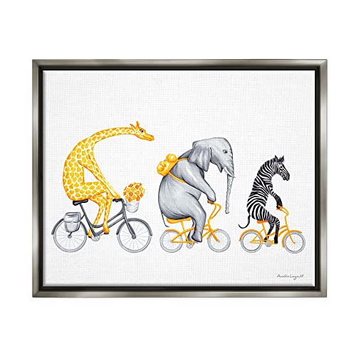 Savanna Animals Riding Bikes Bicycles Yellow Accent Gray Floating Frame