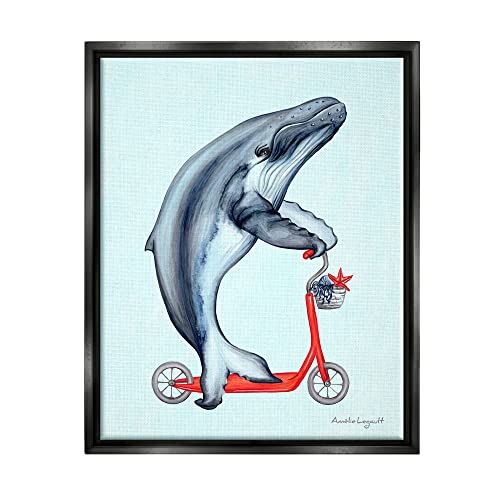 Whale Riding Red Scooter Marine Sea Life Black Floating Frame