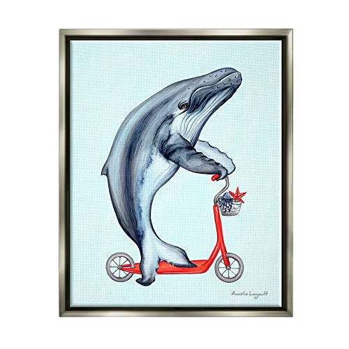 Whale Riding Red Scooter Marine Sea Life Gray Floating Frame