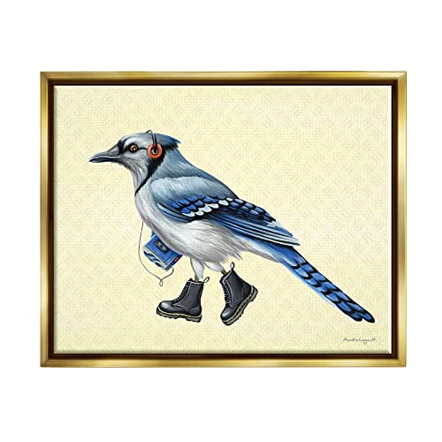 Blue Jay Bird Combat Boots Retro Tape Cassette Gold Floating Frame