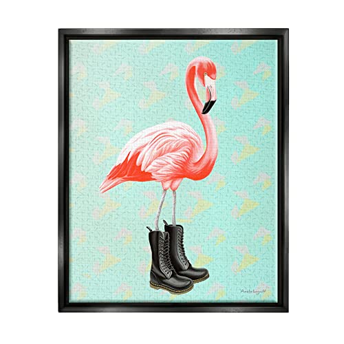 Stylish Pink Flamingo Black Boots Geometric Pattern Black Floating Frame