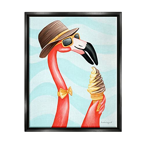 Dapper Flamingo Summertime Ice Cream Cone Snack Black Floating Frame