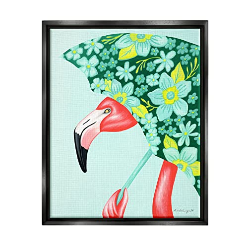 Summery Pink Flamingo Floral Petal Patterned Umbrella Black Floating Frame