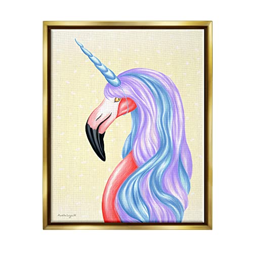 Radiant Flamingo Bird Pastel Unicorn Horn Hair Gold Floating Frame