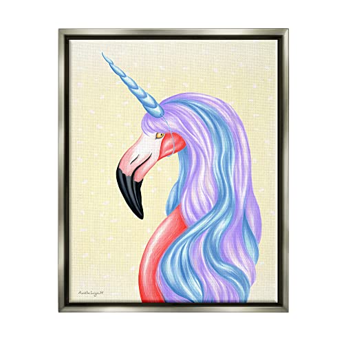 Radiant Flamingo Bird Pastel Unicorn Horn Hair Gray Floating Frame