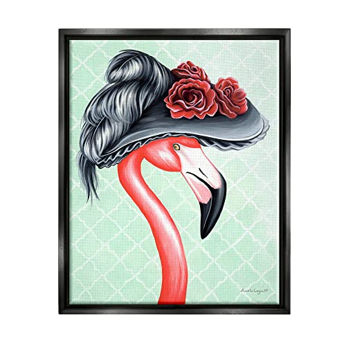 Classy Flamingo Vintage Black Floral Hat Green Pattern Black Floating Frame