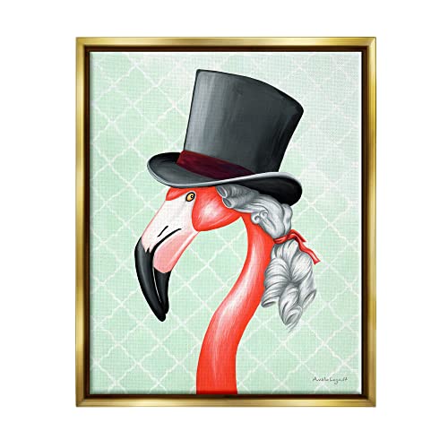 Flamingo Old-Fashioned Hair Top Hat Patterned Squares Gold Floating Frame