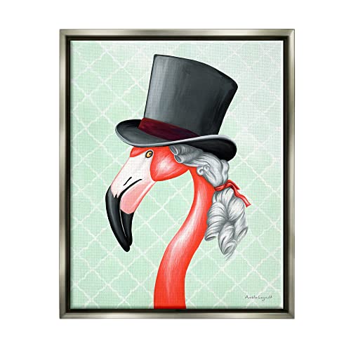 Flamingo Old-Fashioned Hair Top Hat Patterned Squares Gray Floating Frame