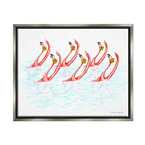 Six Flamingoes Birds Synchronized Swimming Floral Caps Gray Floating Frame