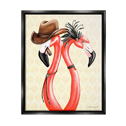 Vintage Flamingos Cowboy Hat Antique Fashion Outfit Black Floating Frame