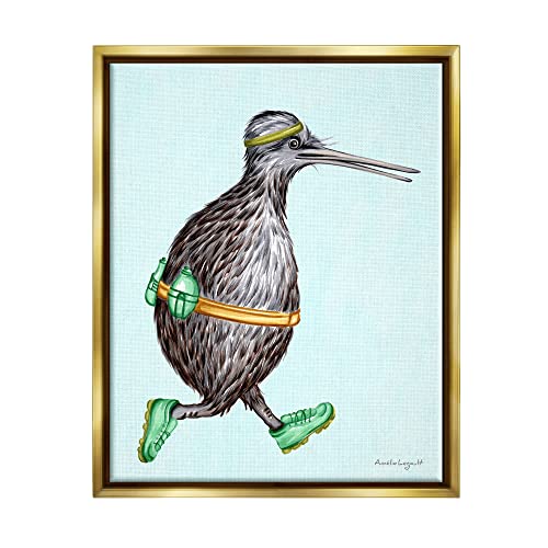 Kiwi Bird Jogging Exercise Clothing Sneakers Illustration Gold Floating Frame