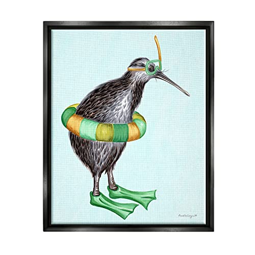 Kiwi Bird Swimming Tube Flippers Summertime Illustration Black Floating Frame