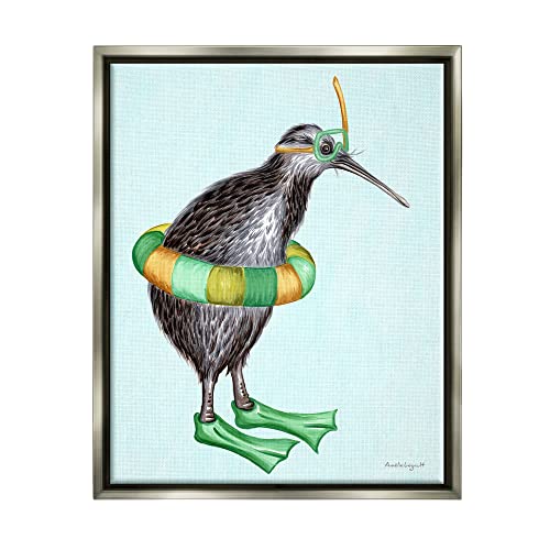 Kiwi Bird Swimming Tube Flippers Summertime Illustration Gray Floating Frame