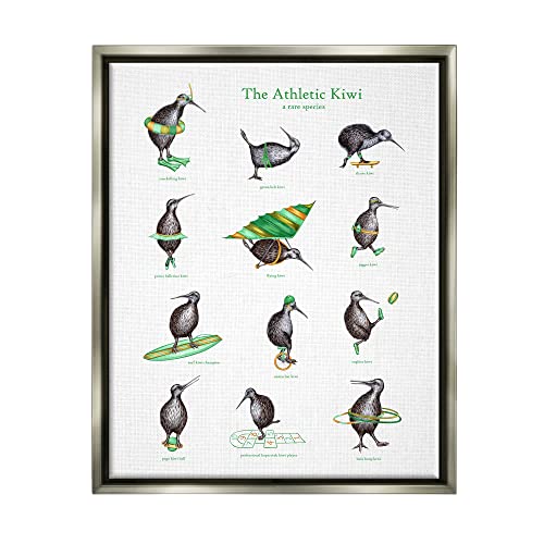 Athletic Kiwi Various Exercises Bird Drawings Chart Gray Floating Frame