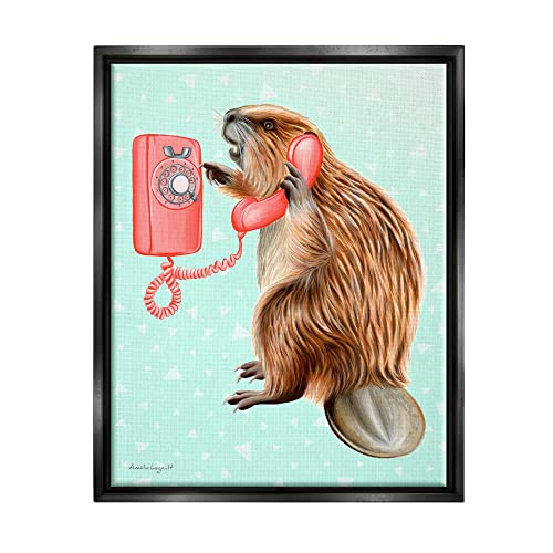 Beaver Dialing Telephone Vintage Turquoise Shapes Design Black Floating Frame