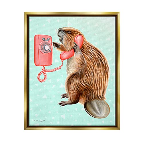 Beaver Dialing Telephone Vintage Turquoise Shapes Design Gold Floating Frame