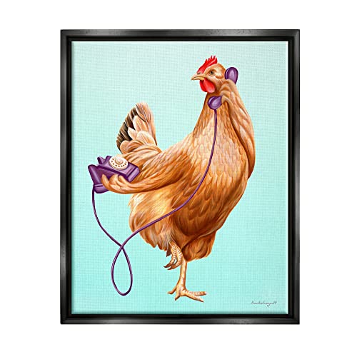 Chicken Hen Bird Talking Purple Rotary Phone Black Floating Frame