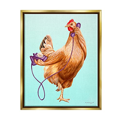 Chicken Hen Bird Talking Purple Rotary Phone Gold Floating Frame