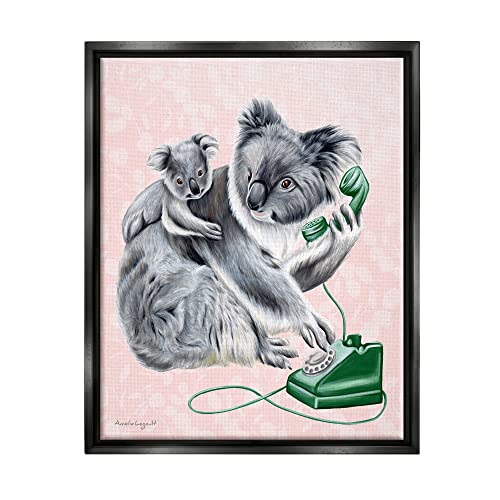 Koala & Baby Green Rotary Phone Vintage Botanicals Black Floating Frame