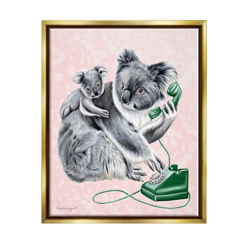 Koala & Baby Green Rotary Phone Vintage Botanicals Gold Floating Frame