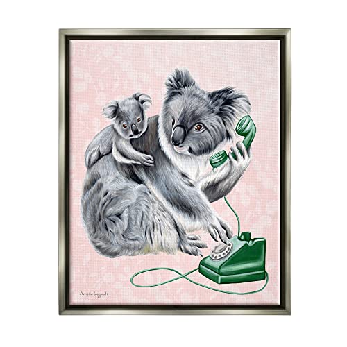 Koala & Baby Green Rotary Phone Vintage Botanicals Gray Floating Frame