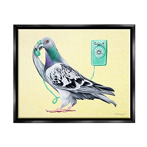 Pastel Pigeon Vintage Phone Call Yellow Background Black Floating Frame