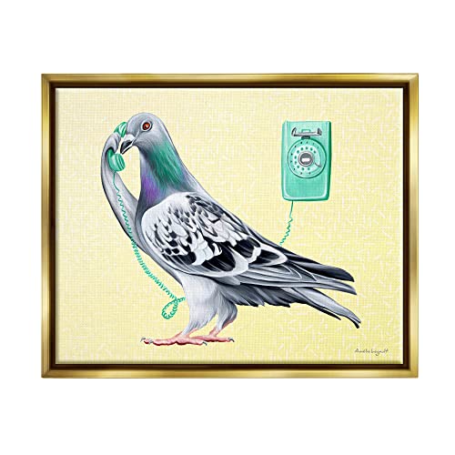 Pastel Pigeon Vintage Phone Call Yellow Background Gold Floating Frame