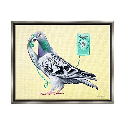 Pastel Pigeon Vintage Phone Call Yellow Background Gray Floating Frame