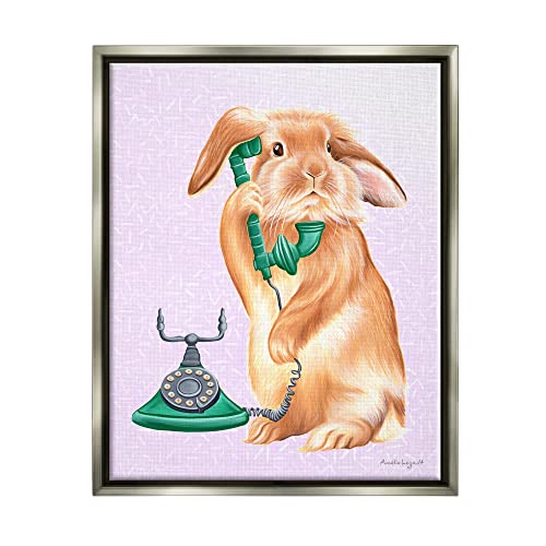 Fluffy Bunny Rabbit Talking Green Rotary Phone Gray Floating Frame