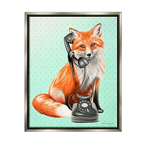 Red Fox Vintage Phone Dotted Ombre Pattern Gray Floating Frame