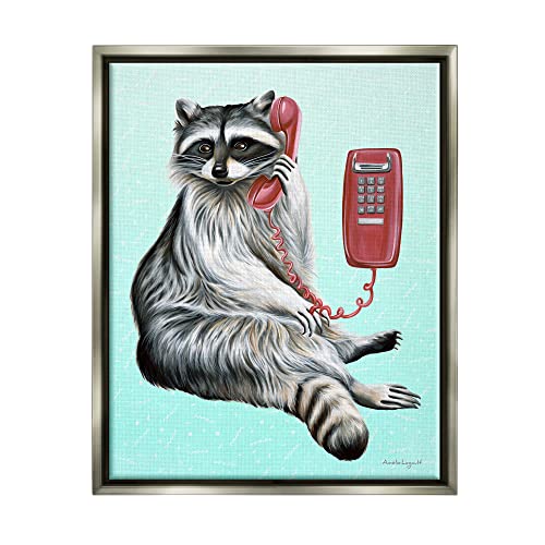 Raccoon Lounging Cord Phone Vivid Turquoise Background Gray Floating Frame