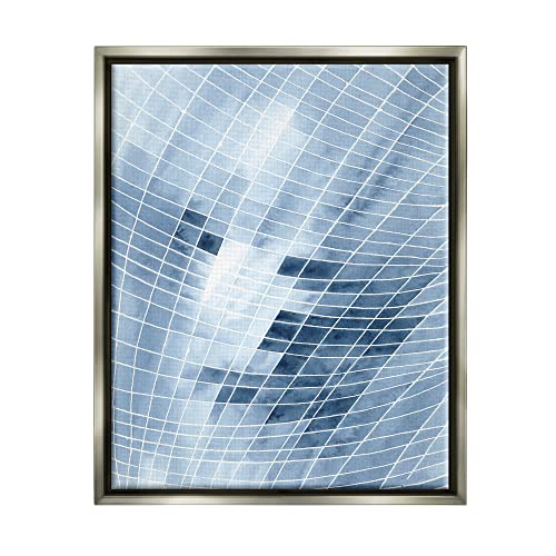 Modern Warped Blue Square Shapes White Lines Gray Floating Frame