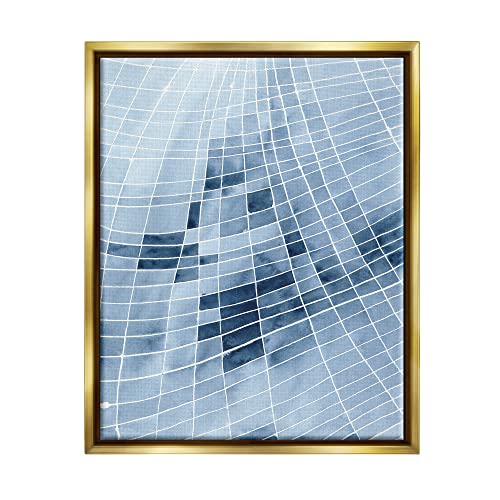 Abstract Blue Squares Shapes Modern White Outlines Gold Floating Frame