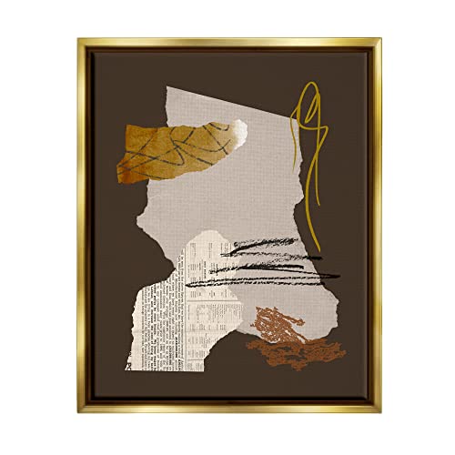 Modern Collaged Shapes Abstract Layered Scribble Lines Gold Floating Frame