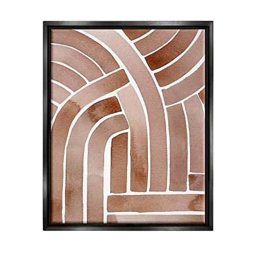 Abstract Rounded Stripes Lines Brown Watercolor Design Black Floating Frame