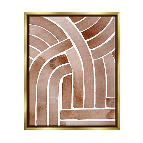 Abstract Rounded Stripes Lines Brown Watercolor Design Gold Floating Frame