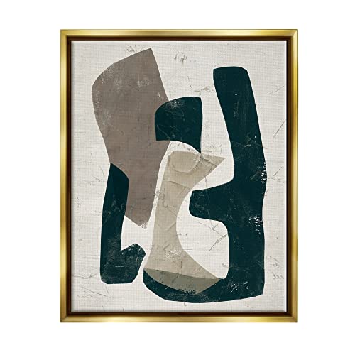 Weathered Abstract Shapes Modern Geometric Neutral Tones Gold Floating Frame