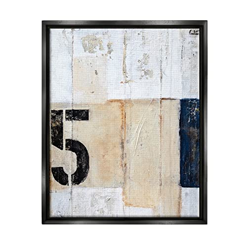 Weathered Street Style Number 5 Stencil Rustic Abstract Black Floating Frame