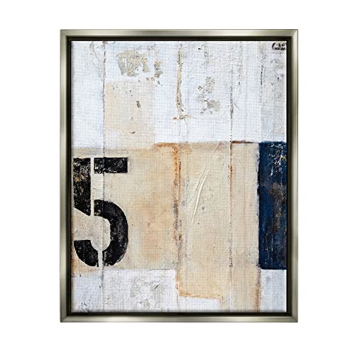 Weathered Street Style Number 5 Stencil Rustic Abstract Gray Floating Frame