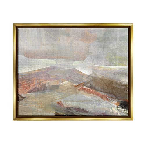 Layered Abstract Thick Brushstrokes Neutral Browns Painting Gold Floating Frame