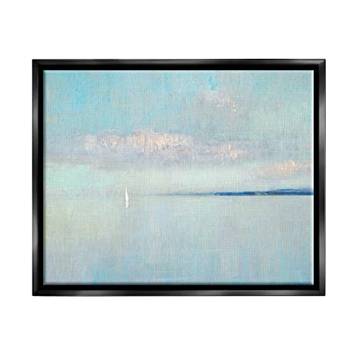 Atmospheric Cloudy Ocean Scenery Lone Sailboat Floating Black Floating Frame