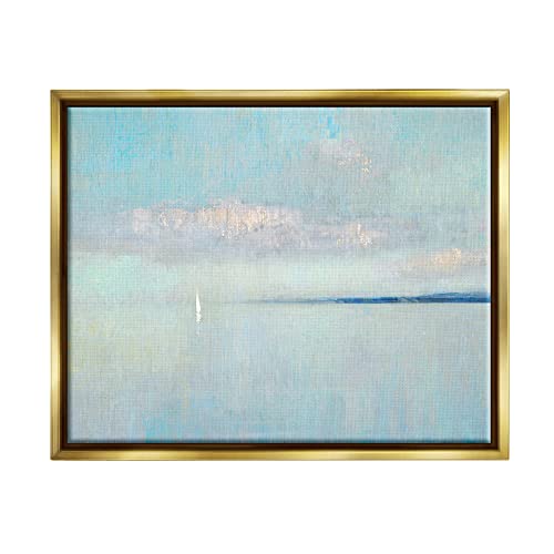 Atmospheric Cloudy Ocean Scenery Lone Sailboat Floating Gold Floating Frame