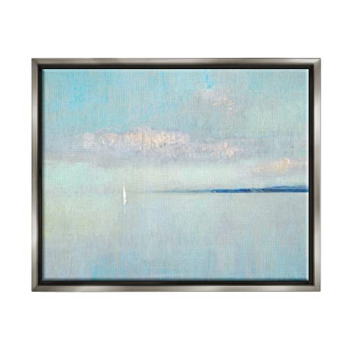 Atmospheric Cloudy Ocean Scenery Lone Sailboat Floating Gray Floating Frame