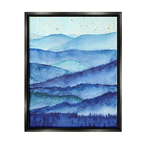 Blue Mountains Trees Scenery Shining Stars Sky Black Floating Frame